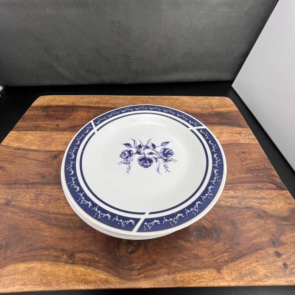 Vintage Alco Blue Rose Bread Plates:‎ Porcelain Set of 4